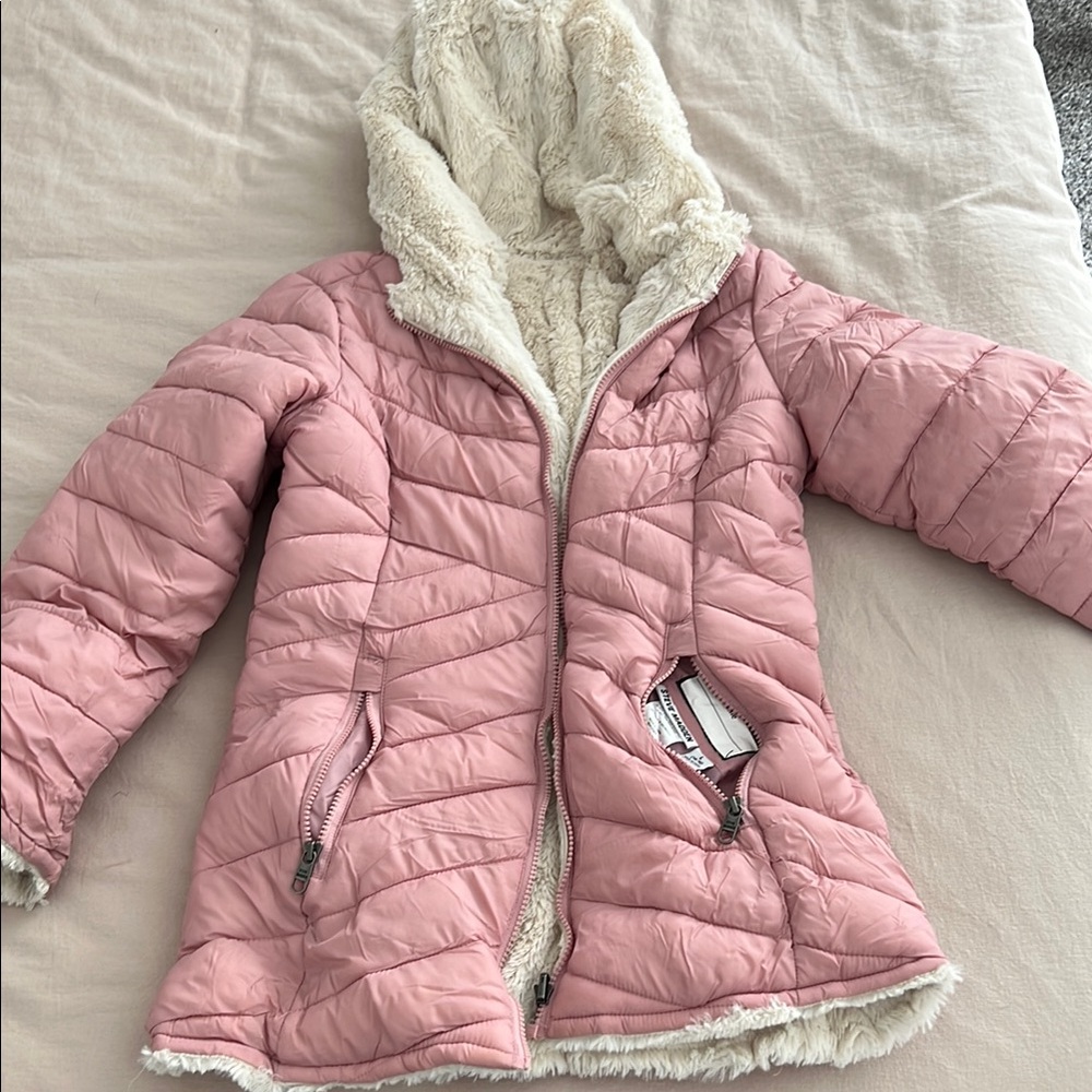 Steve Madden Pink Faux-Fur Lined Kids Puffer Jacket 14/16 large girls